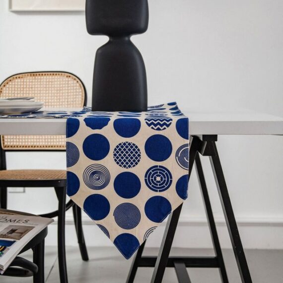 AUKUU Tischläufer Tischfahne Tischfahne mit blauem und weißem geometrischem, Punktdruck Stoffstreifen TV Schrank Couchtisch TV Schrank