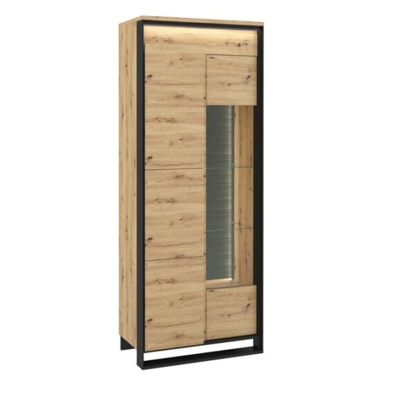 Beautysofa Vitrine Quant (dreitürig Schrank mit 8x Regale) Standvitrine mit Glasböden, mit 3x Scharniertüren, praktisch und elegant