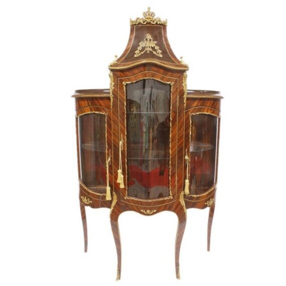 Casa Padrino Vitrine Barock Glas Vitrine Vitrinenschrank - Barock Möbel - Vitrinenschrank 125 x 50 x H 198 cm - Wohnzimmerschrank Schrank Mahagoni / Gold