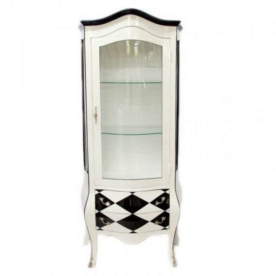 Casa Padrino Vitrine Barock Vitrine Weiß / Karo Schwarz/Weiß - Limited Edition