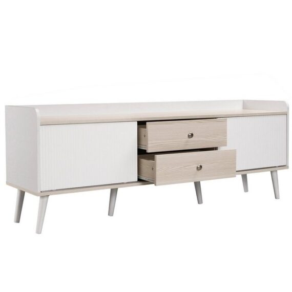 Celya TV-Schrank mit zwei Schubladen,H58/L160/T40 cm TV- Lowboard niedrige Platte mit zwei Schiebetüren, Exquisite Textur