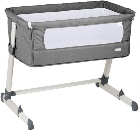 DOTMALL Babybett Babybett mit Matratze aus dunkelgrauem Leinenstoff sicher