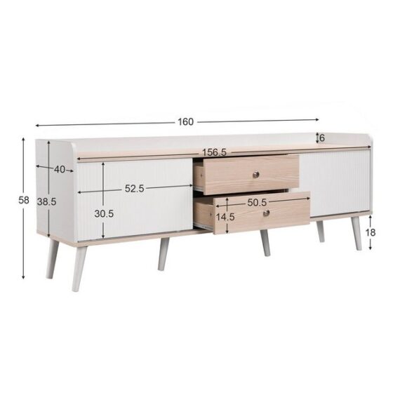 Fangqi TV-Schrank H58*L160*T40 cm TV-Schrank mit zwei Schubladen, Aufbewahrungsschrank (set, TV-Schrank, Lagerschrank, Küchenschrank, Wohnzimmerschrank) wird von sechs 18cm Füßen getragen,um Stabilität zu gewährleisten