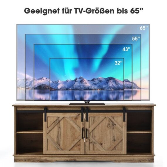 Fangqi TV-Schrank Sideboard mit 2 klassischen Schiebetüren, Einstellbare Regale