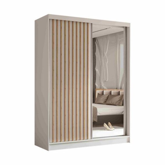 Furnix Kleiderschrank Lillienne-160 Schiebetüren-Schrank mit Schiebetüren & Spiegel Auswahl Masse BxHxT: 160x216x61 cm, moderne Lamellen-Optik