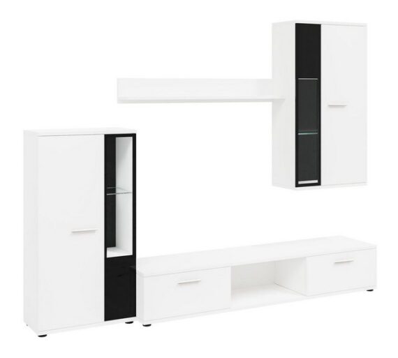 Furnix Schrank-Set Mediawand SARAI Schrank-Set 4-teilig 240x180x40,2 cm, mit TV-Schrank, Hochschrank, Hängevitrine, Regal