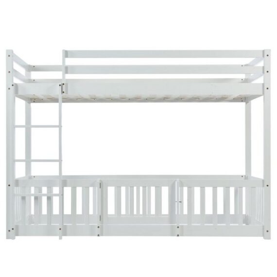 Gotagee Kinderbett 200x90cm Kinderbett Etagenbett mit Fallschutz Weiß Doppelbett Holzbett