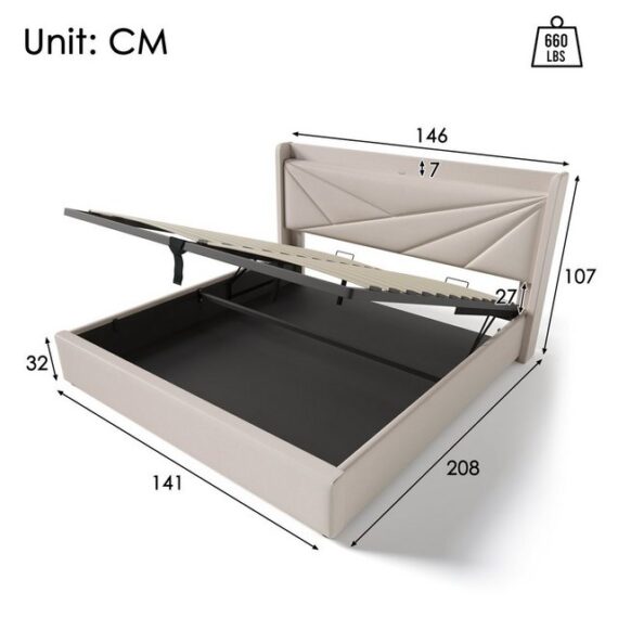 HAUSS SPLOE Polsterbett Polsterbett Doppelbett Funktionsbett Bettrahmen Kinderbett (140x200 mit lattenrost(Inklusive-Matratze), Stauraumbetten Bettgestell aus Leinenmaterial Jugendbett