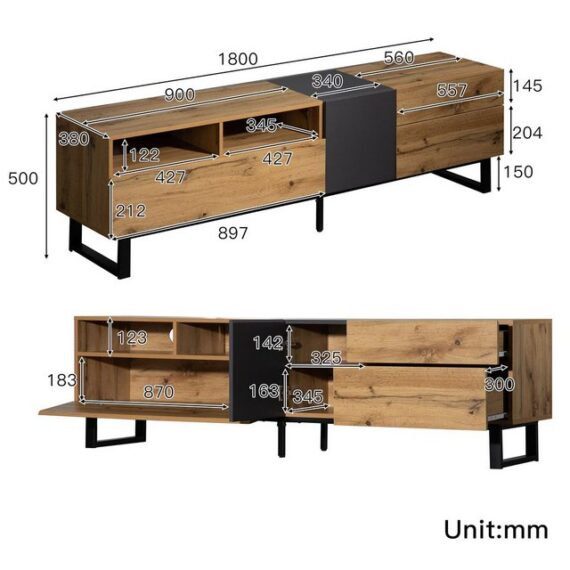 HAUSS SPLOE TV-Schrank Großer TV-Schrank Fernsehschrank Sideboard Beistellschrank 160 L x 38 B x 111 H(cm)