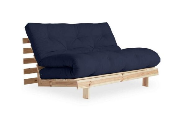 Karup Design 2-Sitzer Schlafsofa ROOTS 140 cm Sofa Gestell Kiefer Massivholz Bezug Navy Blau