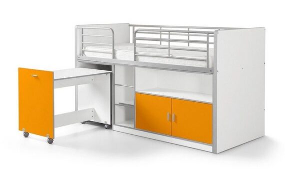 Kindermöbel 24 Hochbett Tomek weiß - orange inkl. Schreibtisch