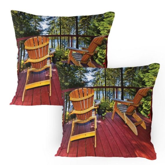Kissenbezüge Dekorativer Quadratisch Gedruckter Kissenbezug, Abakuhaus (2 Stück), Wald Adirondack Stühle auf Veranda