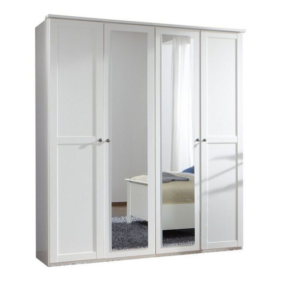 Lomadox Kleiderschrank CROPANI-43 180cm breit, 4 Türen davon 2 Spiegeltüren, weiß