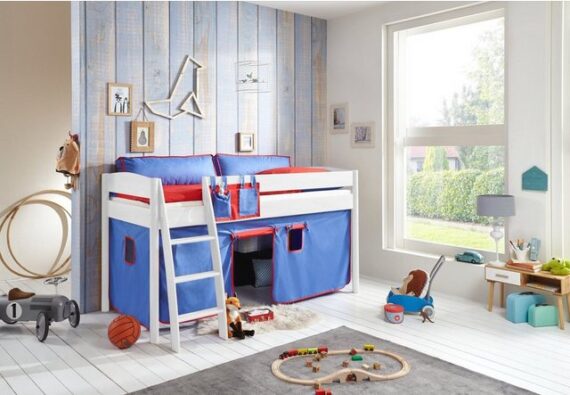 Natur24 Kinderbett Halbhohes Einzelbett Mischelle Buche lackiert 90x200cm