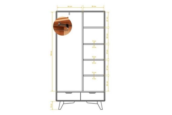 Natur24 Kleiderschrank Kleiderschrank Gerg Kernbuche 90x45x180 mit 2 Türen und 2 Schubladen