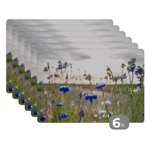 Platzset, Blumen - Sommer - Kornblume - Blau - Sonne - Wolken, MuchoWow, (6-St), Platzset, Platzdecken, Platzmatte, Tischmatten, Schmutzabweisend