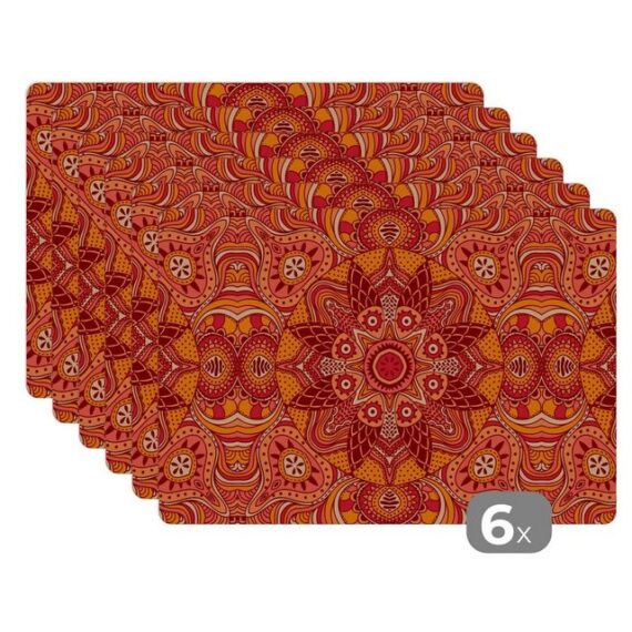 Platzset, Mandala - Muster - Vintage - Orange - Rot, MuchoWow, (6-St), Platzset, Platzdecken, Platzmatte, Tischmatten, Schmutzabweisend