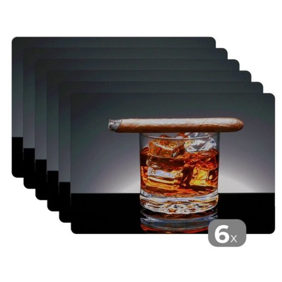 Platzset, Whiskey - Zigarre - Glas, MuchoWow, (6-St), Platzset, Platzdecken, Platzmatte, Tischmatten, Schmutzabweisend