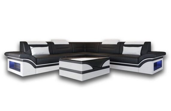 Sofa Dreams Ecksofa Polster Stoff Couch Sofa Brianza L Form Stoffsofa, Mikrofaser, mit LED, ausziehbare Bettfunktion, mit USB-Anschluss, Designersofa