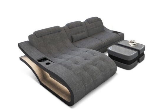 Sofa Dreams Ecksofa Polster Stoff Sofa Elegante H - L Form Stoffsofa Couch, mit LED, wahlweise mit Bettfunktion