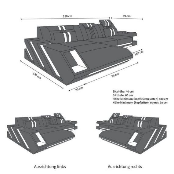 Sofa Dreams Ecksofa Polster Stoffsofa Stoff Couch Apollonia L Form Sofa, mit LED, wahlweise mit Bettfunktion als Schlafsofa, Designersofa