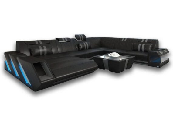 Sofa Dreams Wohnlandschaft Leder Ledercouch Sofa Apollonia XXL U Form Ledersofa, Couch, mit LED, wahlweise mit Bettfunktion als Schlafsofa, Designersofa