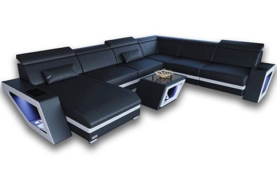 Sofa Dreams Wohnlandschaft Leder Sofa Couch Catania XXL U Form Ledersofa, mit LED, wahlweise mit Bettfunktion als Schlafsofa, Designersofa
