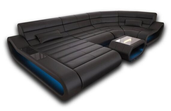 Sofa Dreams Wohnlandschaft Ledercouch Leder Sofa Concept U Form Ledersofa, Couch, mit LED, Designersofa mit ergonomischer Rückenlehne