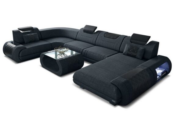 Sofa Dreams Wohnlandschaft Polster Stoff Sofa Rimini U Form H Strukturstoff Stoffsofa, Couch wahlweise mit Bettfunktion