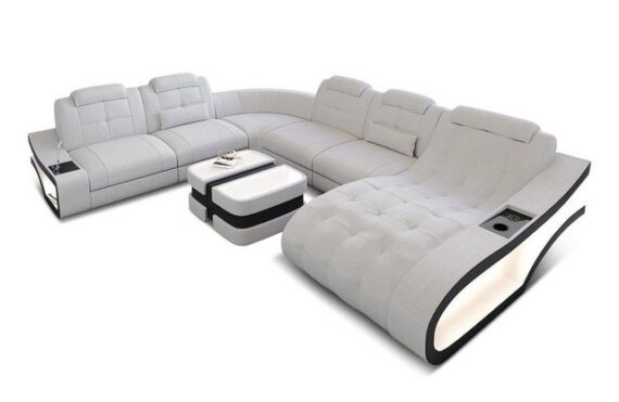 Sofa Dreams Wohnlandschaft Polster Stoffsofa Couch Elegante H XXL Form Stoff Sofa, wahlweise mit Bettfunktion