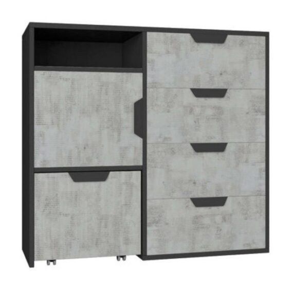 Stylefy Kinderkleiderschrank Krona Graphit Enigma (Sideboard, Kinderschrank) mit Schubladen, FSC-Zertifizierung, viel Stauraum, Modern Design