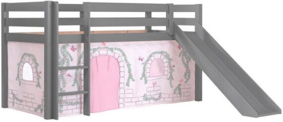 Vipack Hochbett Pino Massivholz, Textil-Set "Birdy", wahlweise mit Rutsche und Bett-Tunnel