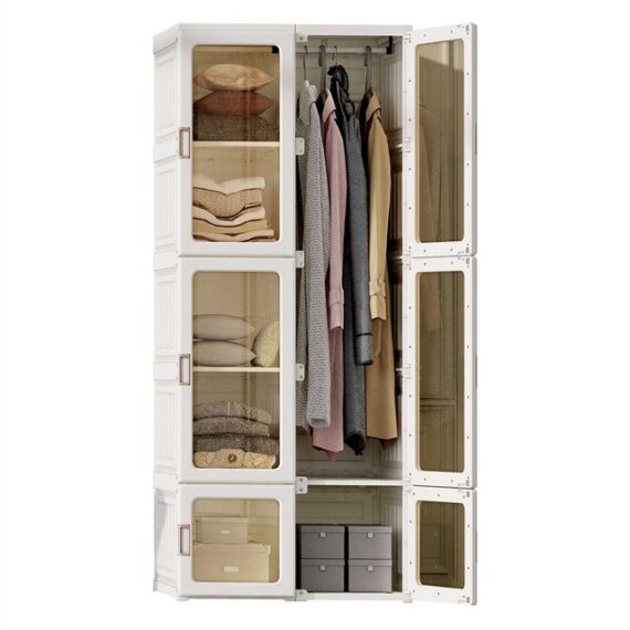 XDeer Kinderkleiderschrank Bedroom Armoire Organizer Kleiderschrank Storage PP-Material Tragbarer Storage Tansparenten Türen ABS Super-Tragfähigkeit