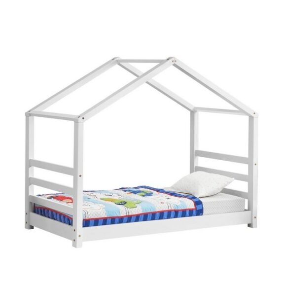 en.casa Kinderbett, "Vardø" Hausbett aus Kiefernholz 80x160 cm weiß, naturfarben oder weiß