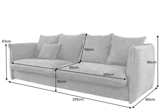riess-ambiente 3-Sitzer COCOONING 225cm grau, Einzelartikel 1 Teile, Wohnzimmer · Bouclé · Sofa · mit Armlehne · Federkern · Skandinavisch