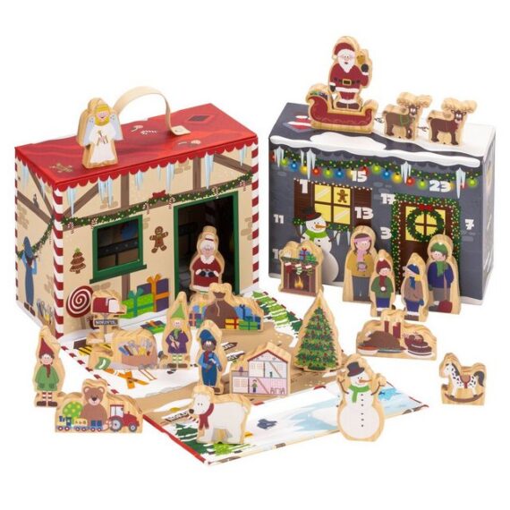 yoamo Adventskalender Wichtelwerkstatt Adventskalender mit Spielkoffer mit Holzfiguren (27-tlg), 27-teilig (1 Set)