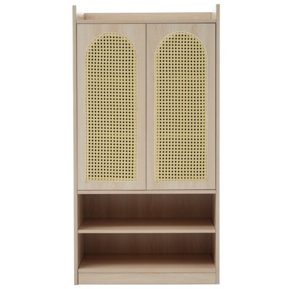 IDEASY Schuhschrank Schuhschrank aus Holz, Sideboard, 2 offene Fächer, Rattantür, (Geeignet für Eingang, Flur, Wohnzimmer) verstellbare Einlegeböden, geeignet für Flur, Wohnzimmer