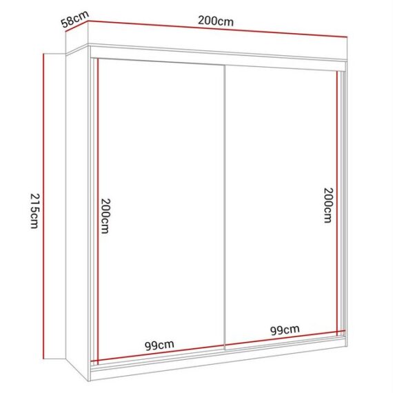 Lookway Kleiderschrank BASTER II 200 cm mit Spiegel, Schiebetürenschrank, Weiß / Weiß