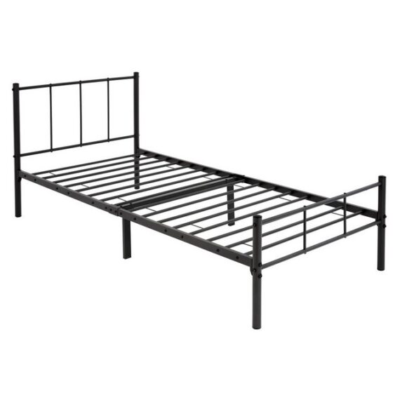 ML-DESIGN Metallbett Bett mit Kopfteil und Lattenrost robust auf Stahlrahmen, Gästebett mit Kopfteil 90x200 cm Schwarz Matratze 16 cm