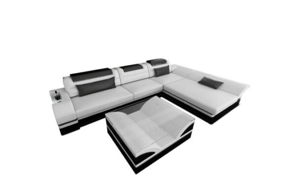 Sofa Dreams Ecksofa Ledersofa Monza Mini L Form, Designersofa, Sofa mit LED Licht und USB