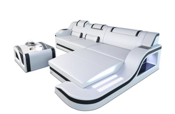 Sofa Dreams Ecksofa Ledersofa Palermo L Form Mini, Designersofa Couch, mit LED Licht & USB Anschluss