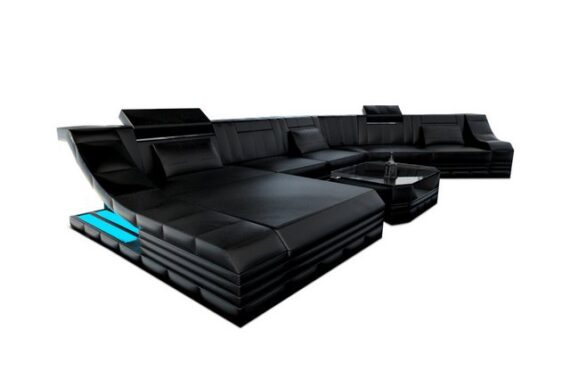 Sofa Dreams Ecksofa Ledersofa Turino Mini CL, Designersofa, Sofa mit LED Licht und USB