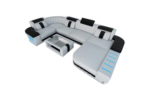 Sofa Dreams Wohnlandschaft Ledersofa Bellagio U Form Mini, Designersofa, Sofa mit LED Licht und USB