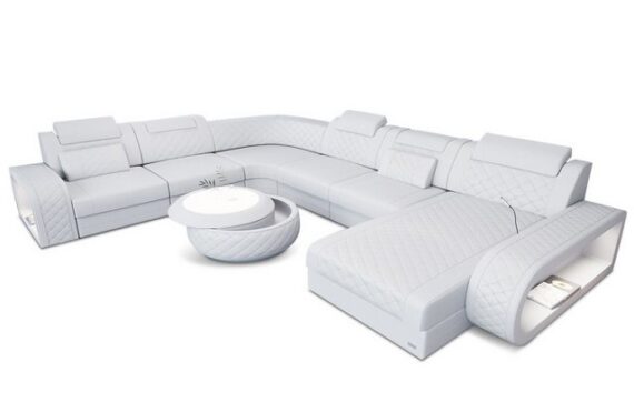 Sofa Dreams Wohnlandschaft Ledersofa Berlin XXL U Form Mini, Deignersofa, mit LED Licht und USB