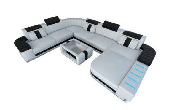 Sofa Dreams Wohnlandschaft XXL Ledersofa Bellagio U Form Mini, Designersofa, Sofa mit LED Licht und USB