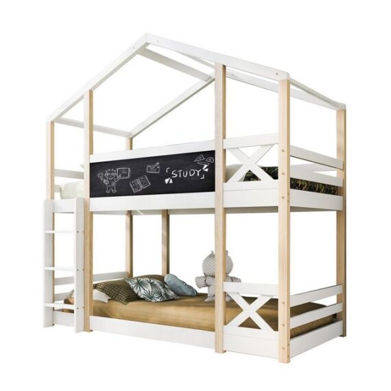 WISHDOR Kinderbett Kinderbett Baumhau Hochbett für Kinder- 2x Lattenrost (90 x 200 cm mit Lattenrost ohne Matratze), mit Leiter