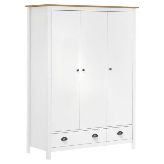 furnicato Kleiderschrank mit 3 Türen Hill Weiß 127x50x170 cm Kiefernholz