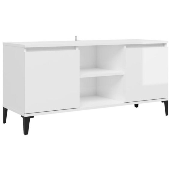 furnicato TV-Schrank mit Metallbeinen Hochglanz-Weiß 103,5x35x50 cm