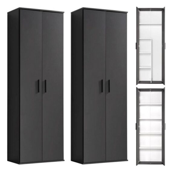 mokebo Schrank-Set Die Allzweckwaffe, (2er-Set), Stauraum-Set aus Aktenschrank & Besenschrank in Schwarz-Anthrazit