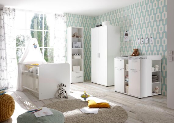 Begabino Babyzimmer-Komplettset "Bibo", (Set, 3 St., Bett, Wickelkommode, Schrank), Bett + Wickelkommode + 2-trg. Schrank